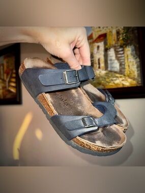 Birkenstocks Sandals Navy Blue Leather Shoes Birkis Betula 37 240